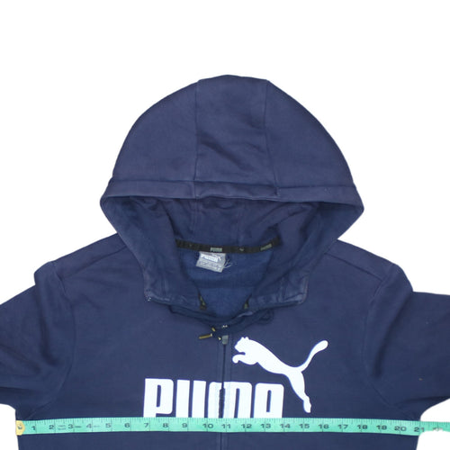 Puma Men's Blue Full Zip Hoodie Small Logo Graphic Cotton