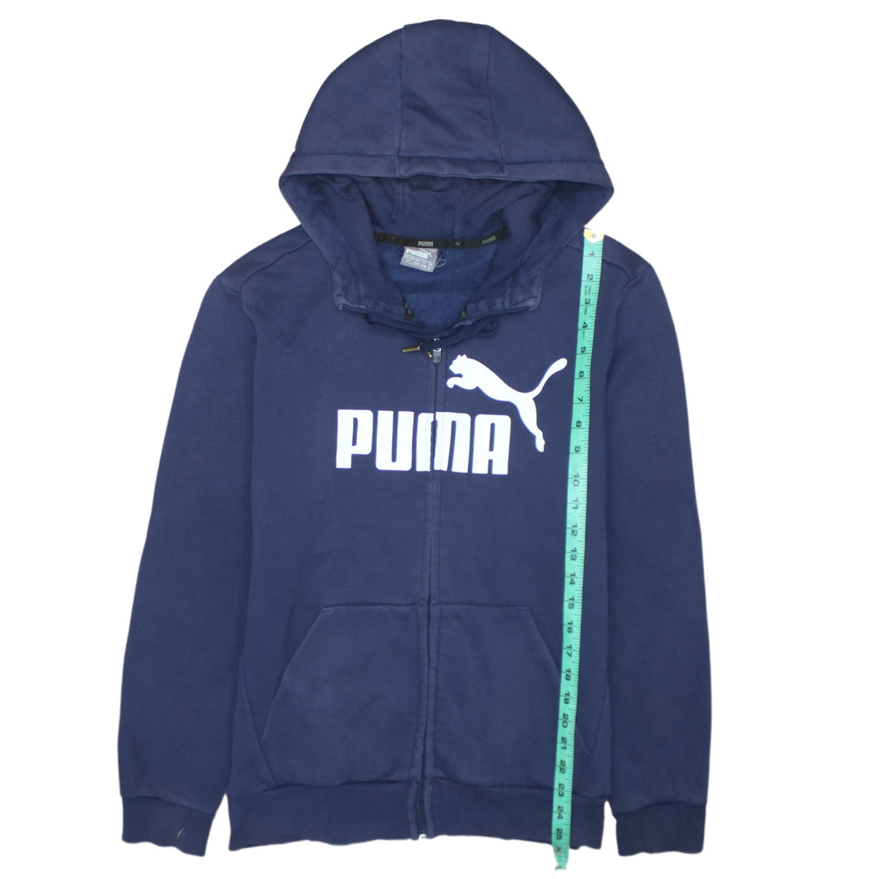 Puma Men's Blue Full Zip Hoodie Small Logo Graphic Cotton