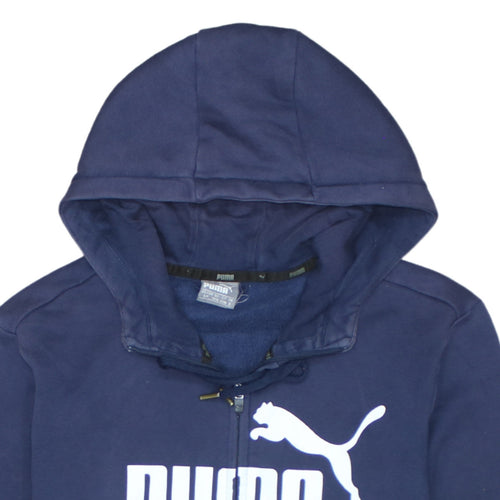 Puma Men's Blue Full Zip Hoodie Small Logo Graphic Cotton