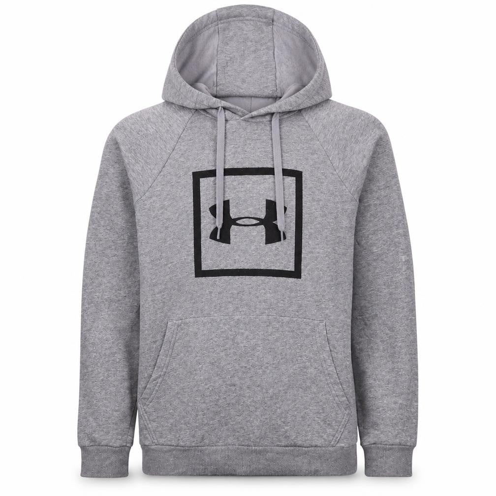 Front view of Under Armour Men's Grey XS Pullover Hoodie with Logo