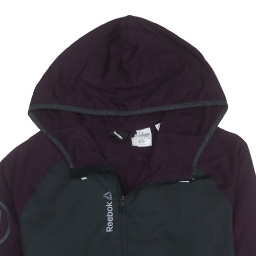 Reebok Womens Purple Black Full Zip Hoodie Size L Lightweight Sportswear