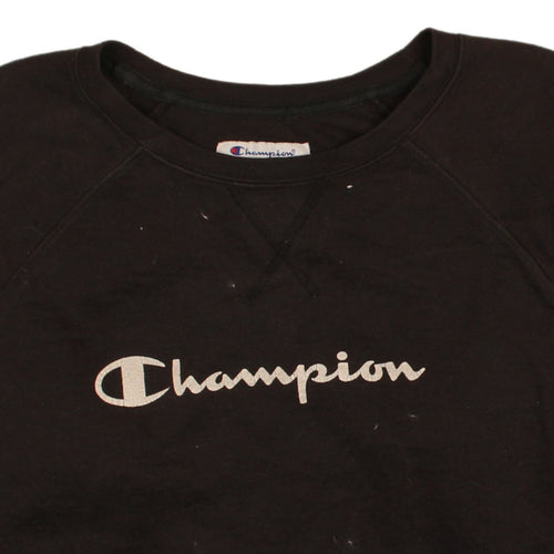 Champion Men’s Black Pullover Sweatshirt L Crew Neck Logo Regular Fit