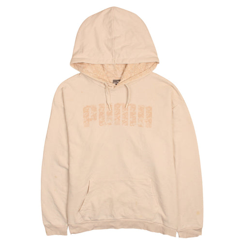 Puma Women Beige Pullover Hoodie XL Logo Print Casual Sweatshirt