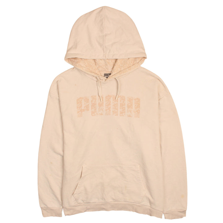 Puma Women Beige Pullover Hoodie XL Logo Print Casual Sweatshirt
