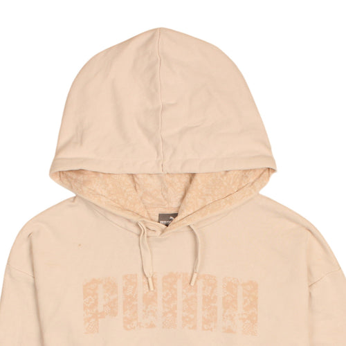 Puma Women Beige Pullover Hoodie XL Logo Print Casual Sweatshirt