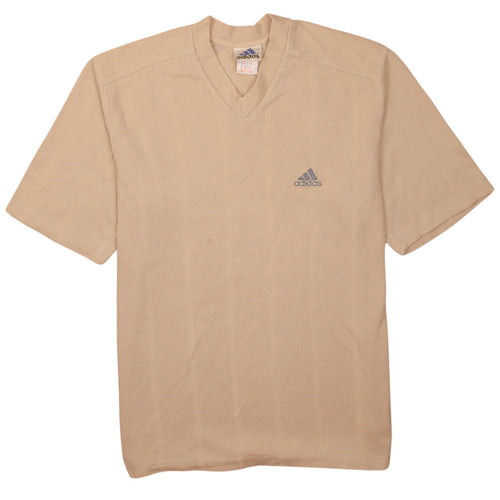 Adidas Men Beige V-Neck Short Sleeve Vintage Casual Top L