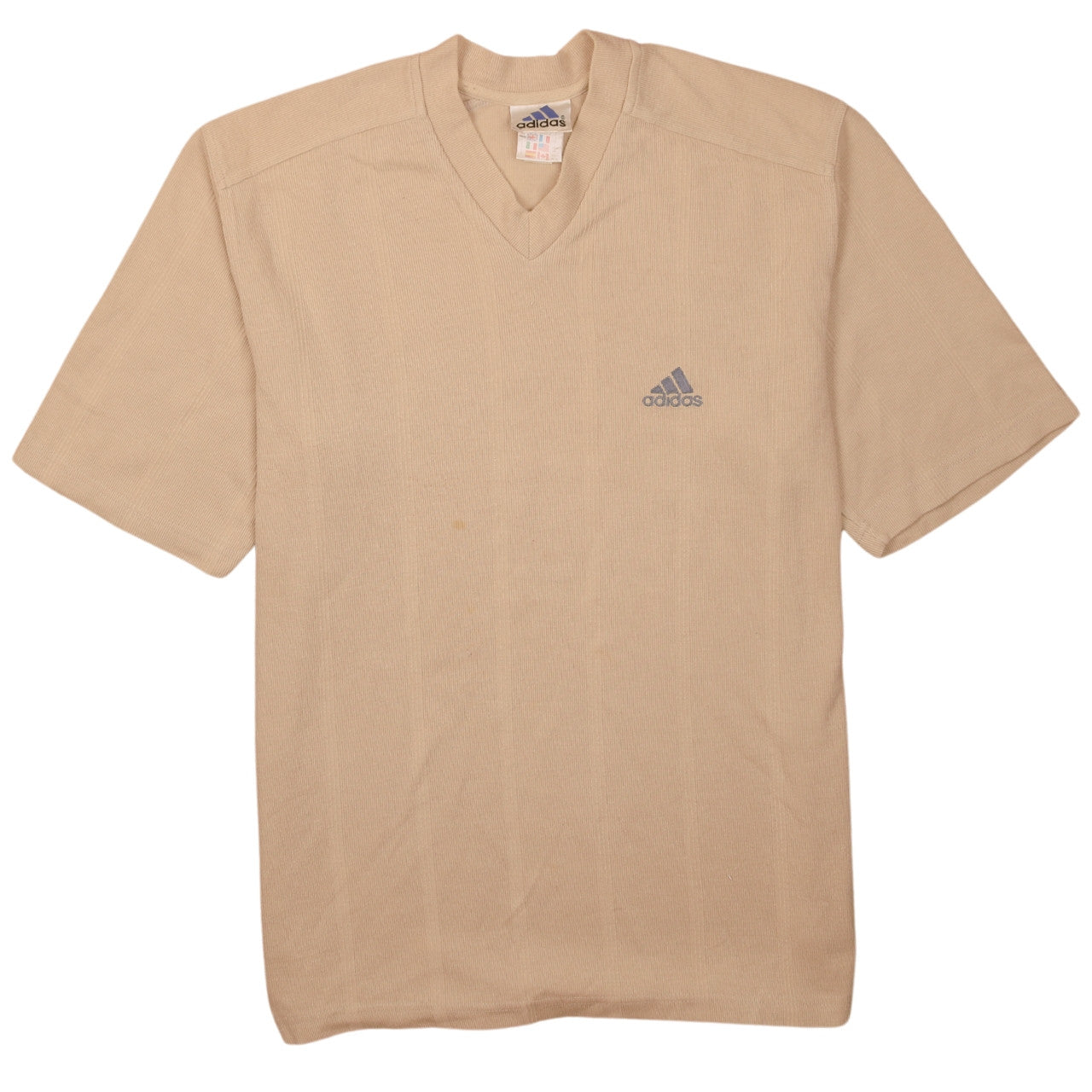 Adidas Men Beige V-Neck Short Sleeve Vintage Casual Top L