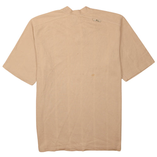 Adidas Men Beige V-Neck Short Sleeve Vintage Casual Top L
