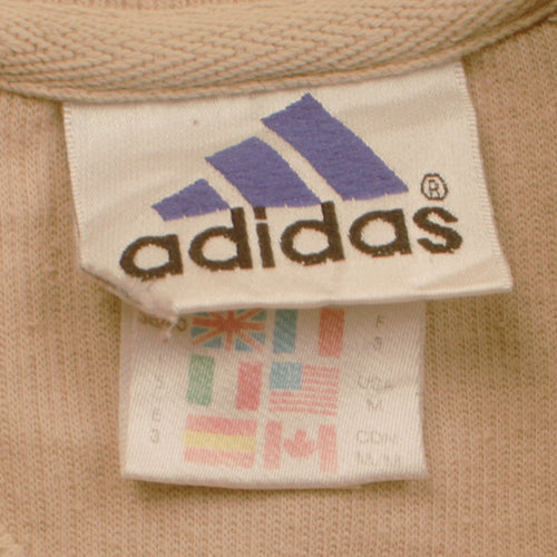 Adidas Men Beige V-Neck Short Sleeve Vintage Casual Top L