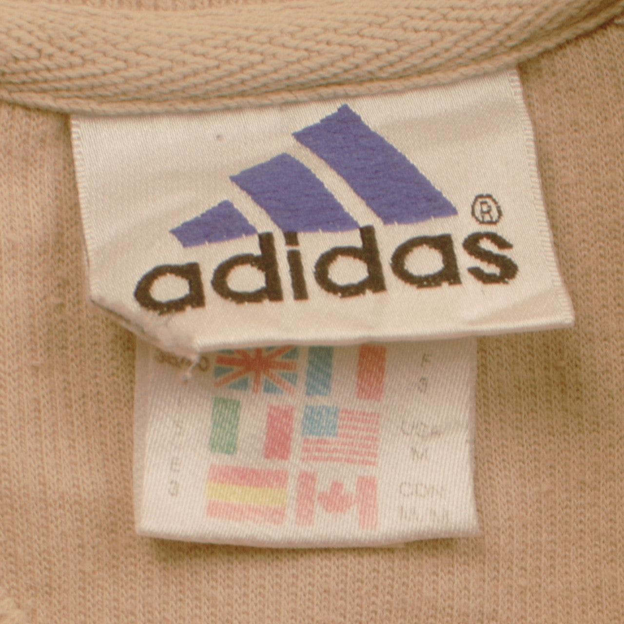 Adidas Men Beige V-Neck Short Sleeve Vintage Casual Top L
