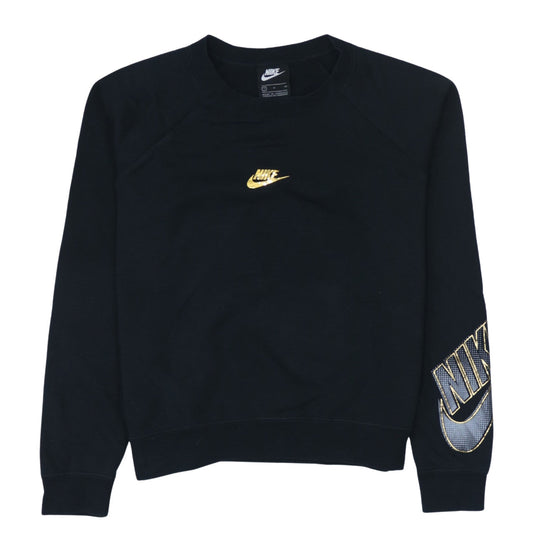 Nike Women Black Gold Logo Crew Neck Cotton Sweatshirt S
