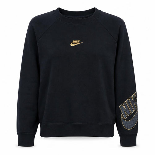 Nike Women Black Gold Logo Crew Neck Cotton Sweatshirt S