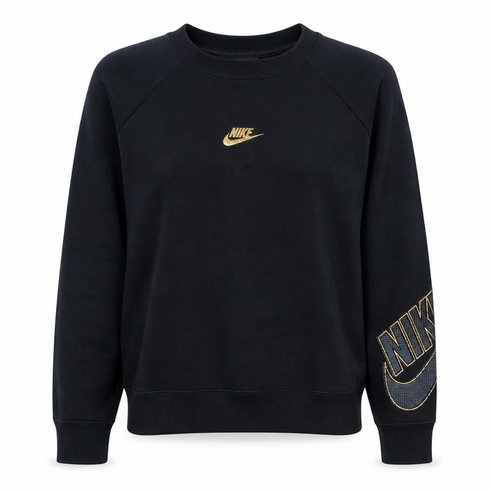Nike Women Black Gold Logo Crew Neck Cotton Sweatshirt S