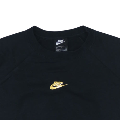Nike Women Black Gold Logo Crew Neck Cotton Sweatshirt S