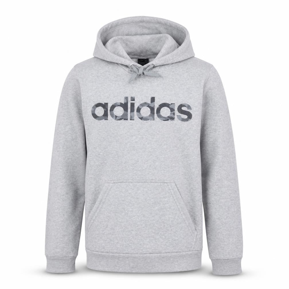 Front view of Adidas Men's Grey Pullover Hoodie XS Logo Fleece Sweatshirt