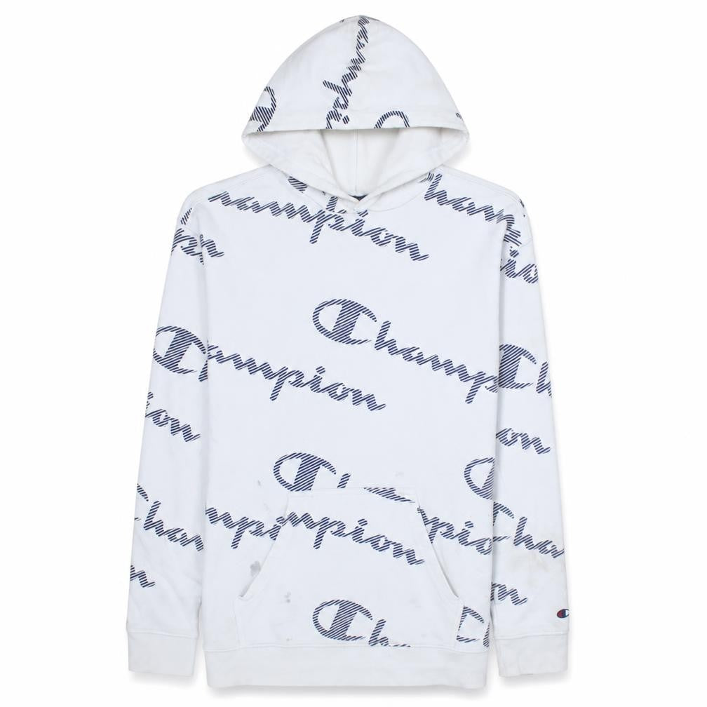 Front view of Champion Men’s White Small Pullover Logo Hoodie