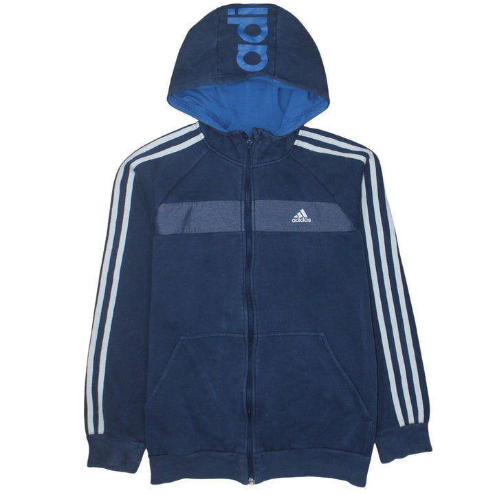 Adidas Boys Blue Full Zip Fleece Hoodie 15-16 Years Sports Logo