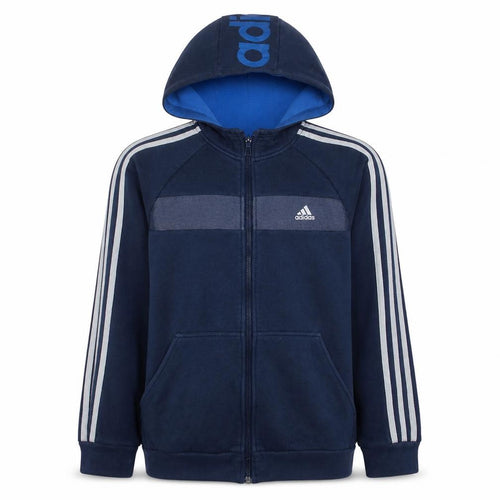 Adidas Boys Blue Full Zip Fleece Hoodie 15-16 Years Sports Logo