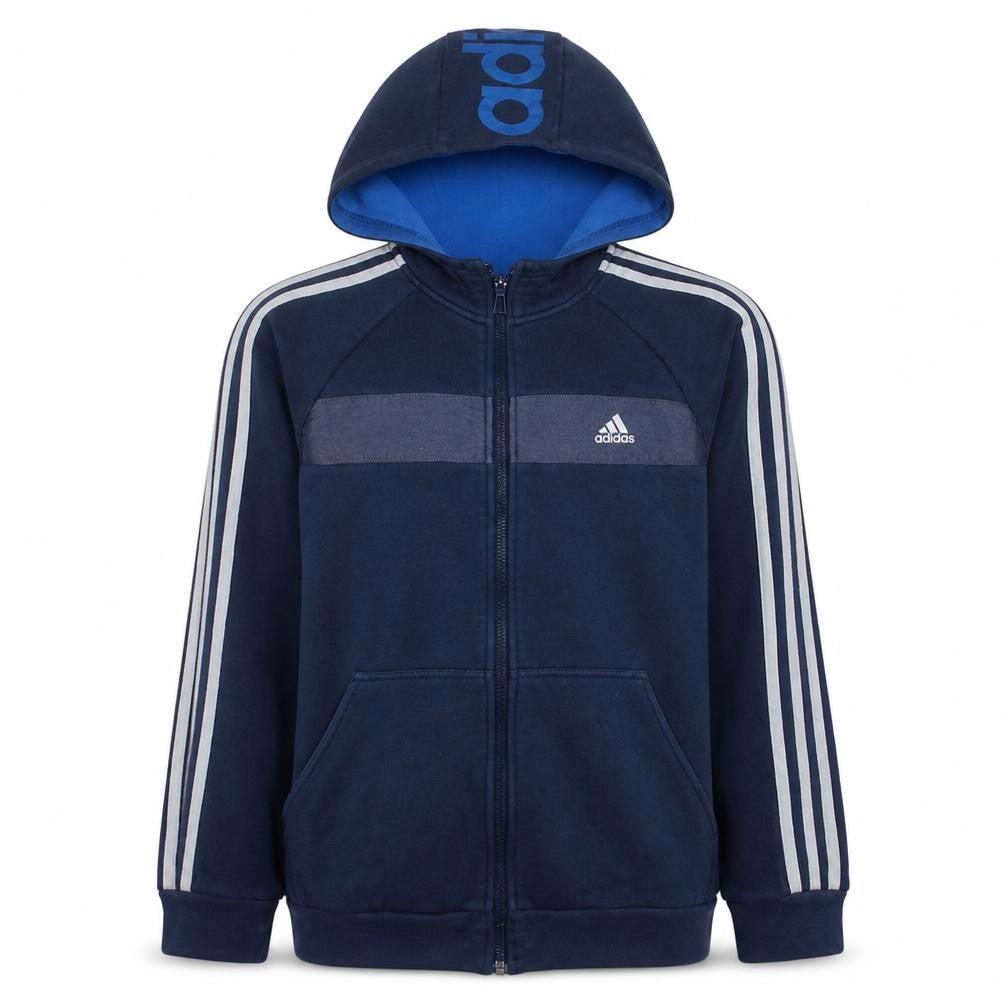 Adidas Boys Blue Full Zip Fleece Hoodie 15-16 Years Sports Logo