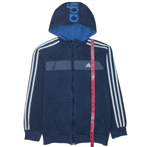 Adidas Boys Blue Full Zip Fleece Hoodie 15-16 Years Sports Logo