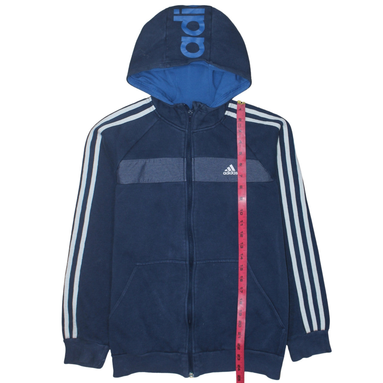 Adidas Boys Blue Full Zip Fleece Hoodie 15-16 Years Sports Logo