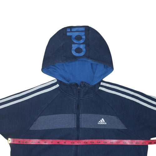 Adidas Boys Blue Full Zip Fleece Hoodie 15-16 Years Sports Logo
