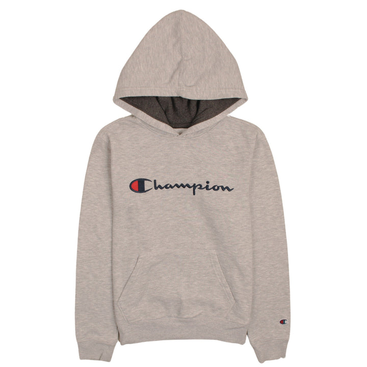 Champion Boys Beige Hooded Pullover Sweatshirt L Logo Fleece Casual