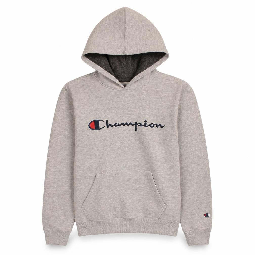 Champion Boys Beige Hooded Pullover Sweatshirt L Logo Fleece Casual