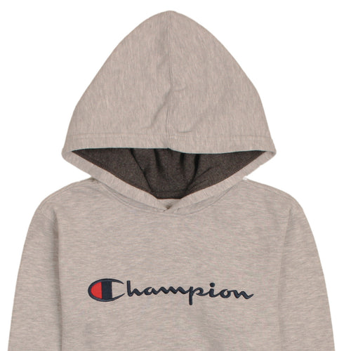 Champion Boys Beige Hooded Pullover Sweatshirt L Logo Fleece Casual