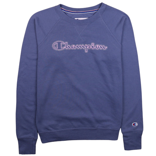 Champion Womens Blue XS Pullover Sweatshirt Crew Neck Logo Cotton Blend