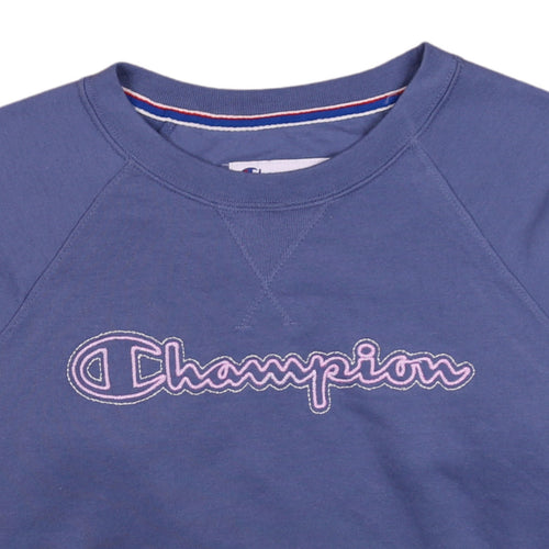 Champion Womens Blue XS Pullover Sweatshirt Crew Neck Logo Cotton Blend
