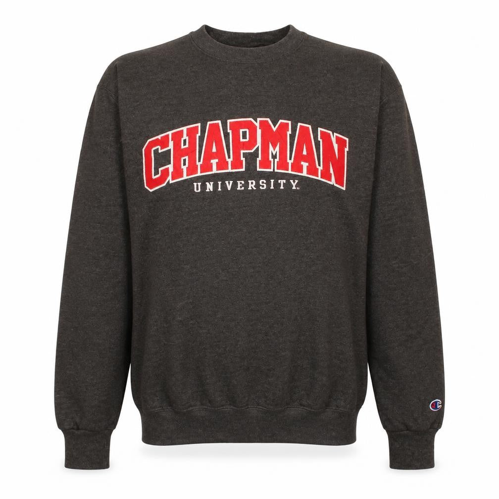 Front view of Champion Men's Grey Chapman University Sweatshirt, size S, Pullover