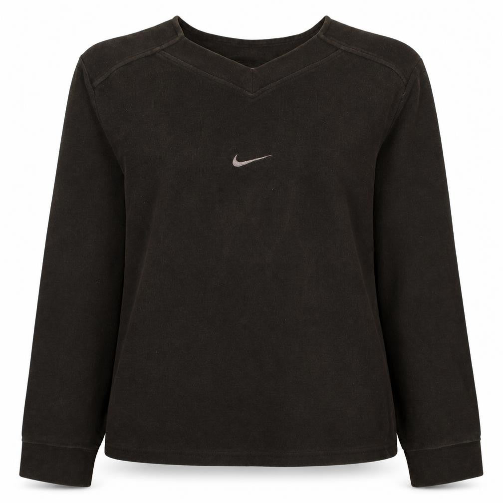 Front view of Nike women’s black v-neck pullover sweatshirt, size L