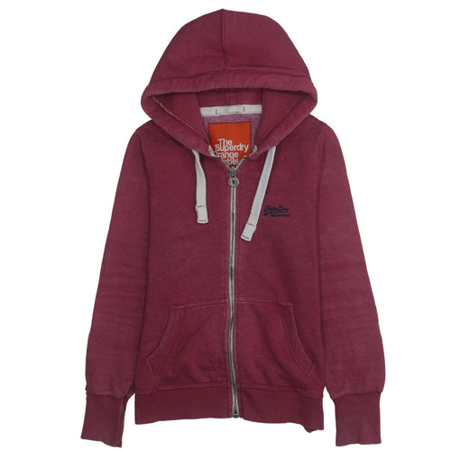 Superdry Men's Burgundy Full Zip Hoodie Small Cotton Blend