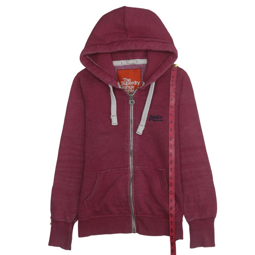 Superdry Men's Burgundy Full Zip Hoodie Small Cotton Blend
