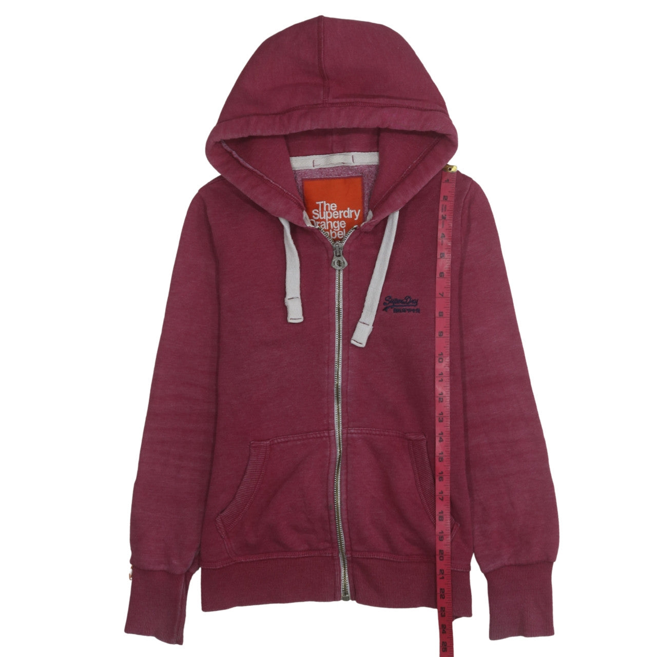 Superdry Men's Burgundy Full Zip Hoodie Small Cotton Blend