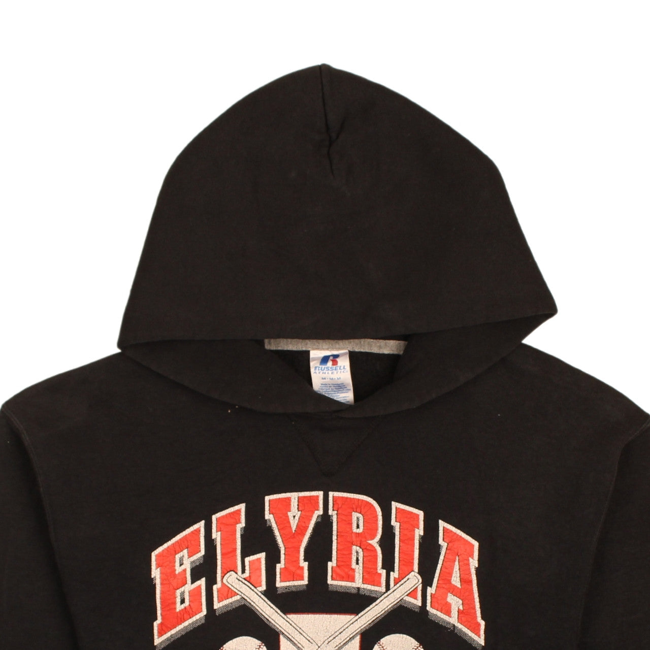 Russell Athletic Men’s Black Pullover Hoodie M Elyria Softball Graphic