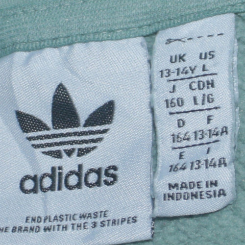 Adidas Boys Green Pullover Hoodie 13-14 Years Classic Logo Sweatshirt