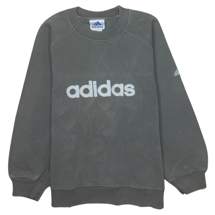 Adidas Boys Grey Pullover Sweatshirt 10-11 Years Crew Neck Logo Fleece