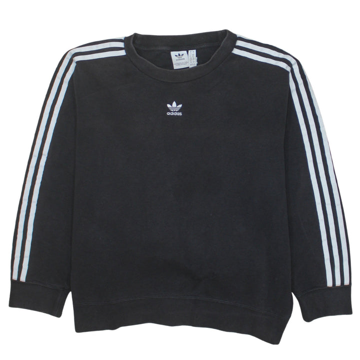 Adidas Women Black Crew Neck Long Sleeve Pullover Sweatshirt UK 10
