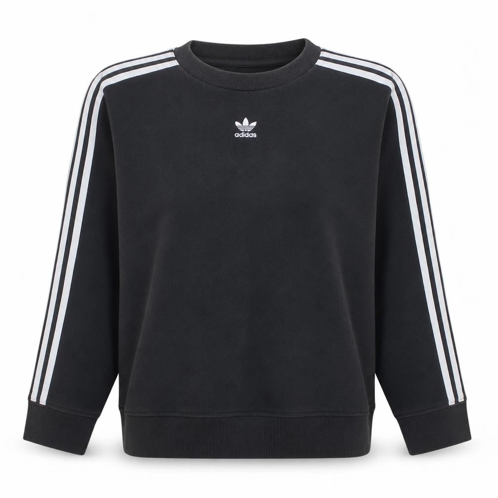 Front view of Adidas Women Black Crew Neck Long Sleeve Pullover Sweatshirt UK 10