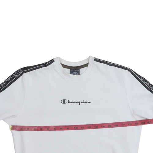 Champion Men's White Small Pullover Sweatshirt with Logo Taping