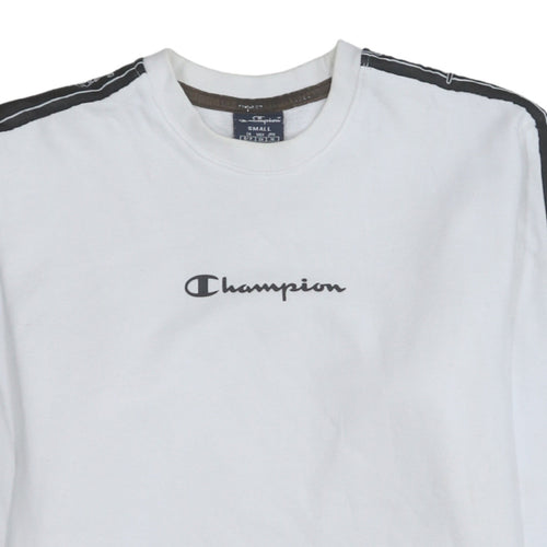Champion Men's White Small Pullover Sweatshirt with Logo Taping