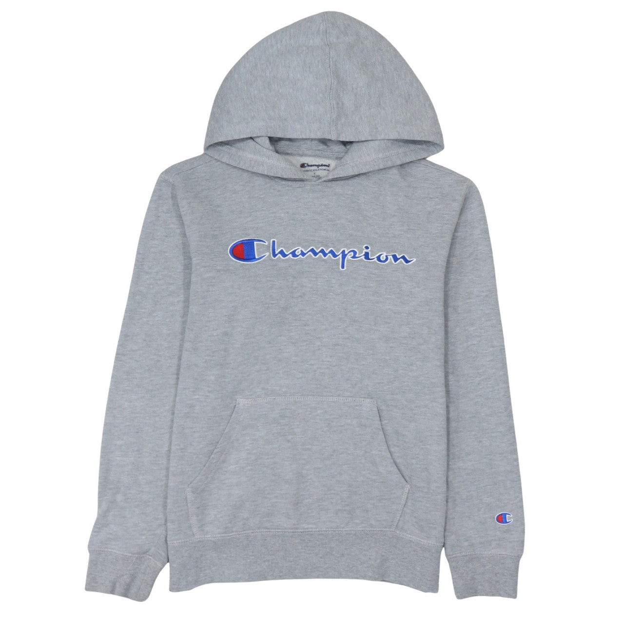 Champion Women Grey Pullover Hoodie L Logo Print Cotton Blend