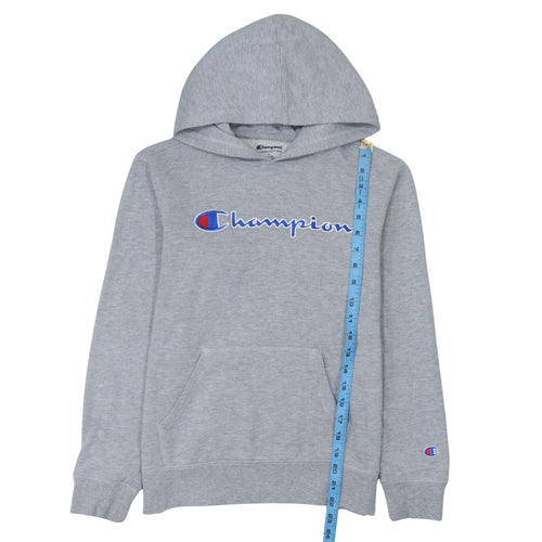 Champion Women Grey Pullover Hoodie L Logo Print Cotton Blend