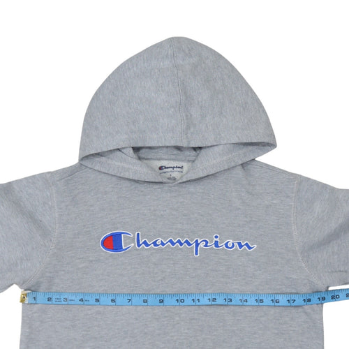 Champion Women Grey Pullover Hoodie L Logo Print Cotton Blend