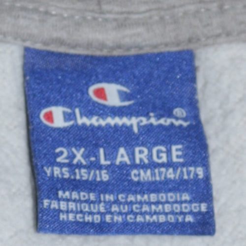 Champion Boys Grey Pullover Hoodie 2XL 15-16 Years Fleece Logo Sweatshirt