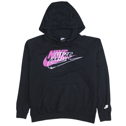 Nike Men's Black Small Pullover Hoodie with Pink Logo Print