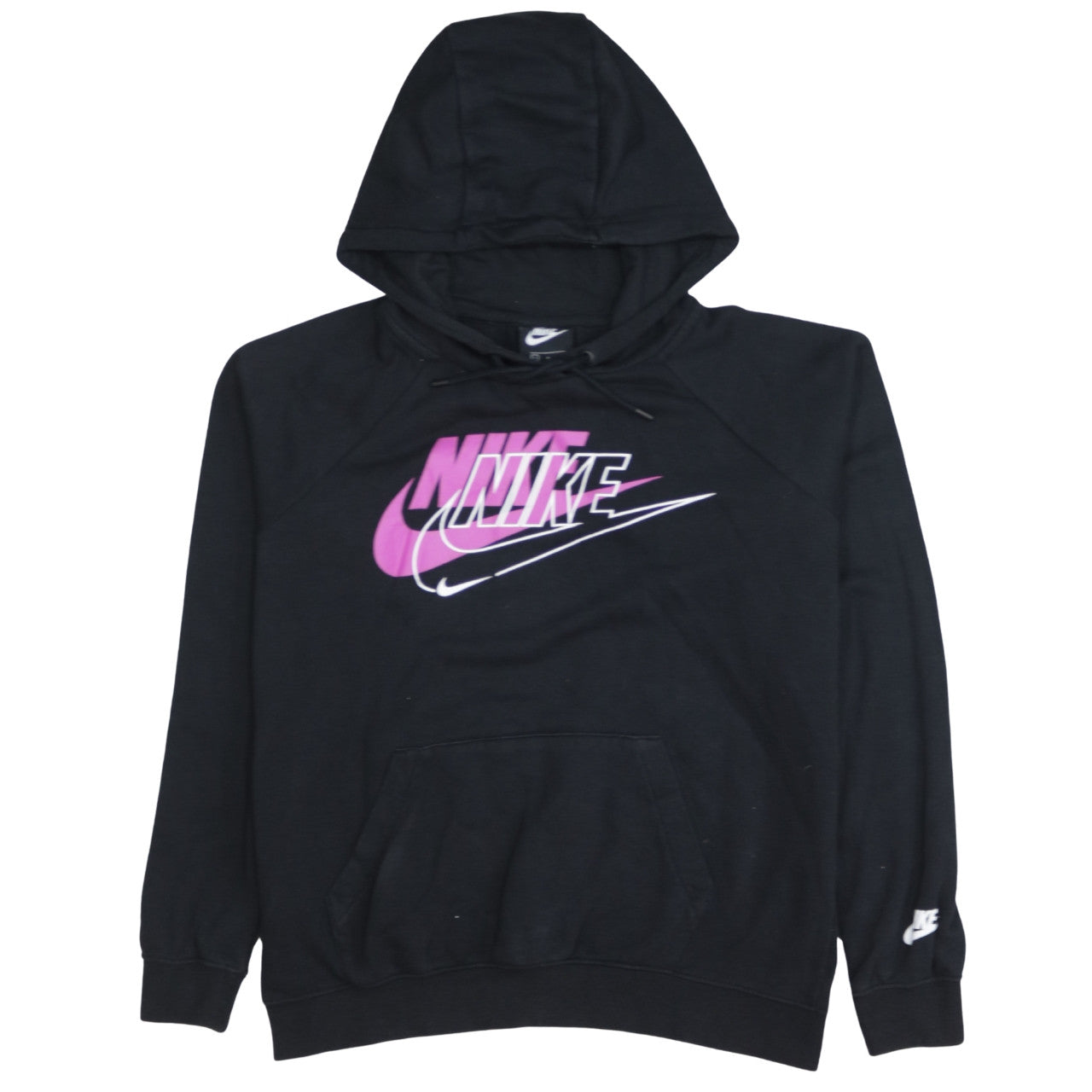 Nike Men's Black Small Pullover Hoodie with Pink Logo Print