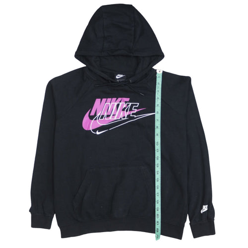 Nike Men's Black Small Pullover Hoodie with Pink Logo Print
